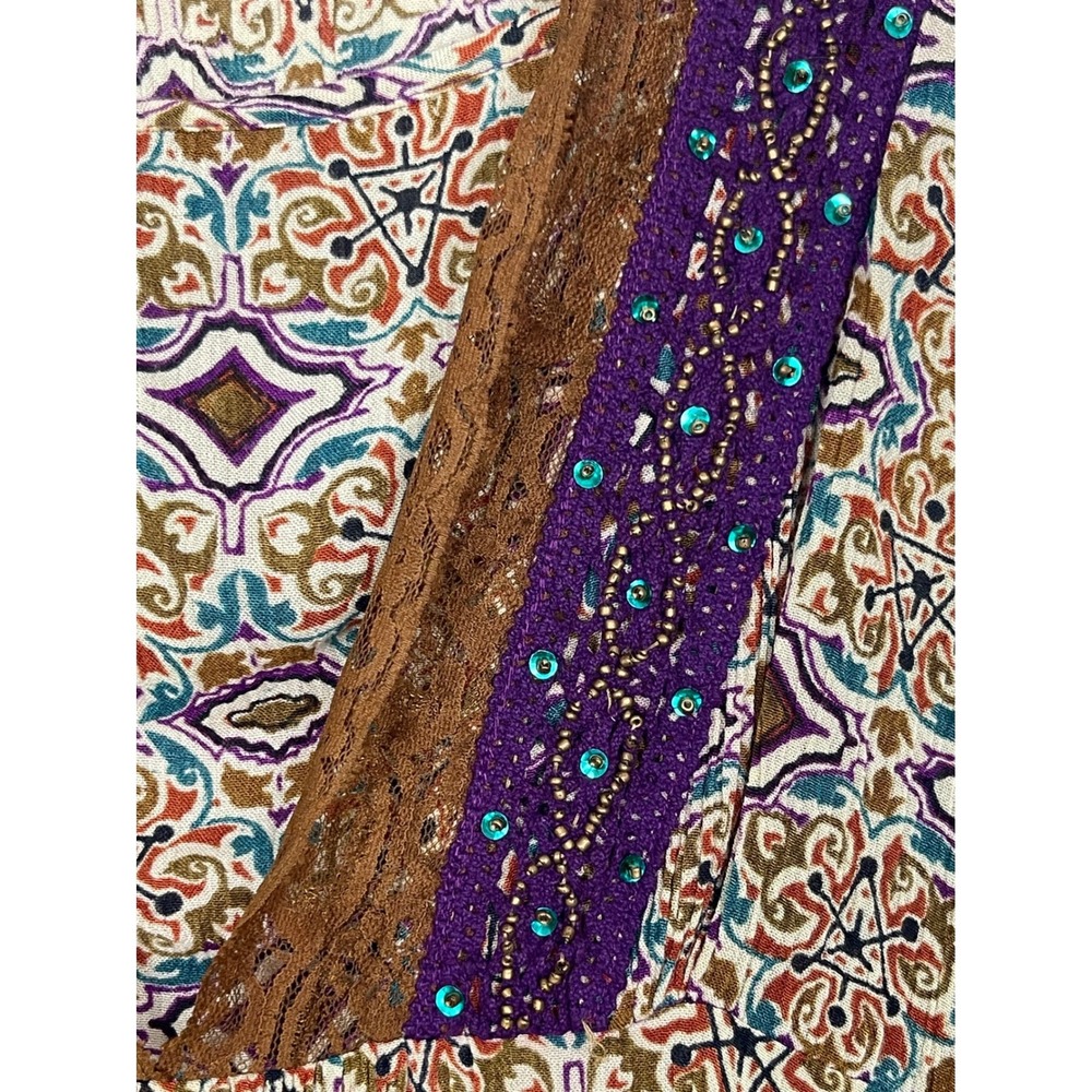 Dressbarn Tunic Top Women XL Multicolor Excellent Paisley Lace Sequin Boho Boho - Picture 9 of 13